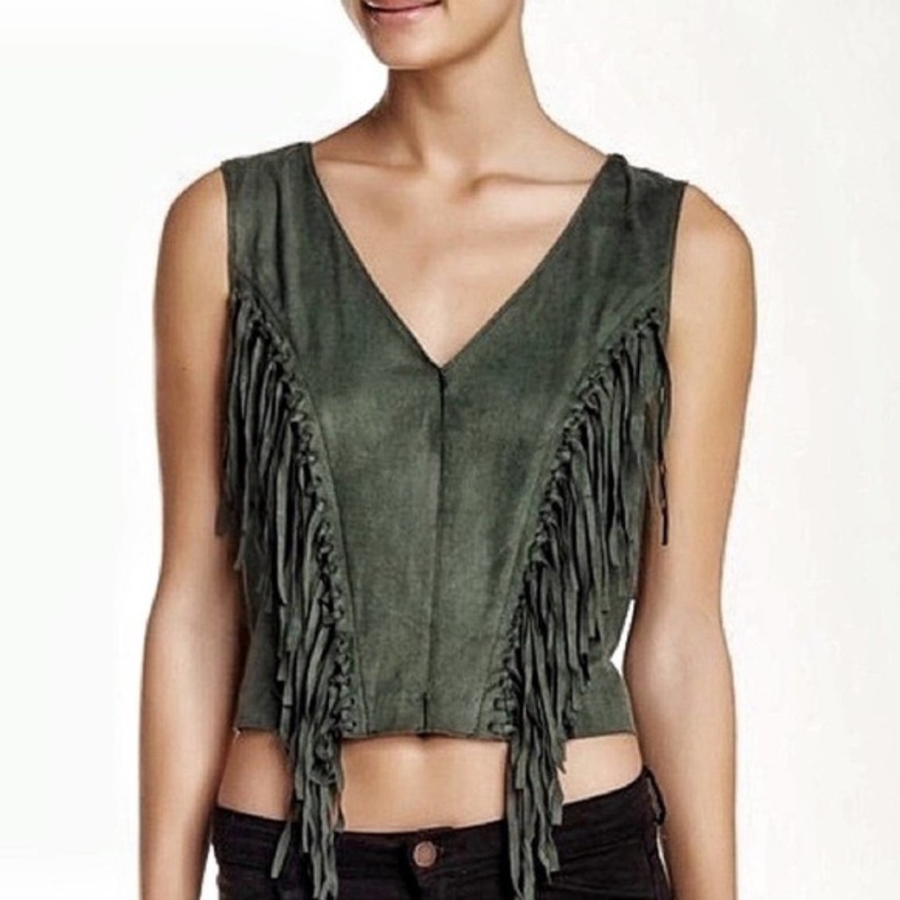 Romeo & Juliet Couture | Green Suede Fringe Crop Tank | Size Medium